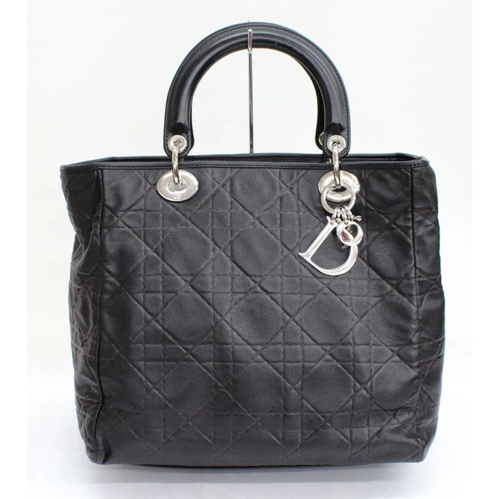 Christian Dior Lady Lambskin Leather Handbag Black